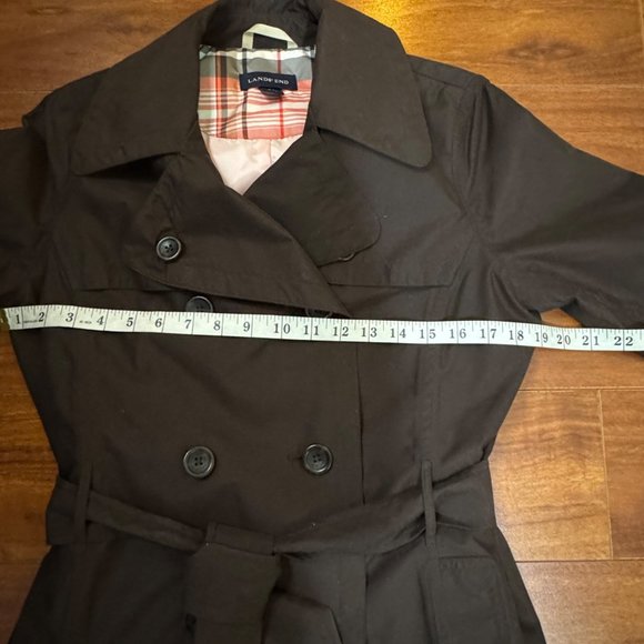 Lands End Double Breasted Belted Brown Women's Trench Coat XS Water Resistant - Picture 8 of 14